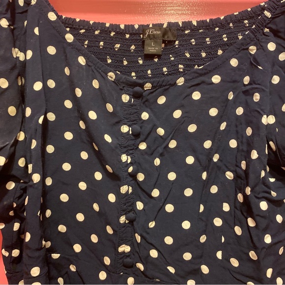 J. Crew Cropped Navy Polka Dot Top - Picture 5 of 7